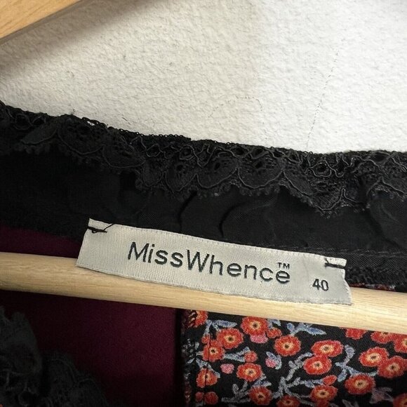 MissWhence Miss Whence Silk Patchwork Pesant Modest Lace Trim Belted Dress 40 - Picture 2 of 11